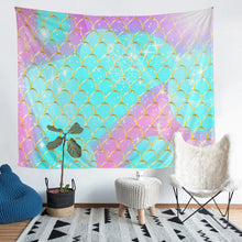 Load image into Gallery viewer, Girls Mermaid Scales Wall Hanging Girly Chic Fish Scales Tapestry for Kids Children Women Ocean Marine Themed Wall Blanket Pink Teal Sealife Style Room Decor Sofa Cover