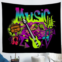 Load image into Gallery viewer, Hippie Graffiti Tapestry Kids Boys Teens Rock Music Theme Tapestries Wall Hanging Electric Guitar Radio Bedding Throw Blanket Music Notes Wall Blanket,Bedding Collection