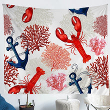Load image into Gallery viewer, Ocean Nautical Bedding Throw Blanket for Kids Boys Girls Lobster Anchor Coral Tapestry Sea Animal Print Tapestries Wall Hanging Underwater World Wall Blanket,Bedding Collection