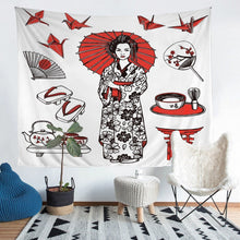 Load image into Gallery viewer, Japanese Women Tapestry for Girls Children Women Japanese-Style Wall Hanging Exotic Style Wall Blanket Room Decor Red Cherry Blossoms Wall Art Beach Throw Tapestry