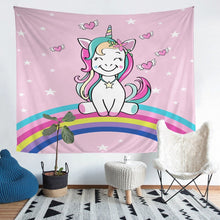 Load image into Gallery viewer, Kids Unicorn Tapestries Wall Hanging Girls Cartoon Unicorn Pattern Tapestry Rainbow Unicorn Bedding Throw Blanket Magical Animal Print Wall Blanket,Bedding Collection ,Green