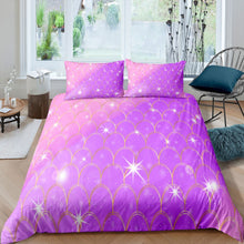 Load image into Gallery viewer, Girls Mermaid Scales Comforter Cover Girly Chic Fish Scales Bedding Set for Kids Children Women Ocean Marine Themed Duvet Cover Purple Pink Glitter Style Room Decor Quilt Cover 2/3pcs