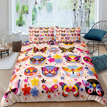 Load image into Gallery viewer, Girls Butterfly Comforter Cover Girly Cute Butterflies Print Bedding Set Floral Flowers Pattern Duvet Cover for Children Kids Women Cartoon Flying Insects Bedspread Cover Room Decor