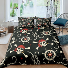 Load image into Gallery viewer, Skull Pattern Comforter Cover Boys Nautical Pirate Style Bedding Set Ocean Themed Duvet Cover for Children Kids Men Sea Adventure Bedspread Cover Rudder Skeleton Design Room Decor Bedclothes