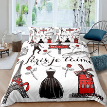 Load image into Gallery viewer, Eiffel Tower Duvet Cover Girls Chic Paris Theme Bedding Set Rose Floral Print Comforter Cover for Men Women Couple Bedroom Decor Romantic French Style Bedspread Cover