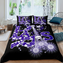 Load image into Gallery viewer, Eiffel Tower Comforter Cover Girls Chic Purple Paris Bedding Set for Girly Children Women Modern French Cityscape Duvet Cover Stain Resistant Room Decor Quilt Cover 2/3pcs
