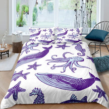 Load image into Gallery viewer, Octopus Duvet Cover Whale Starfish Seahorse Bedding Set Ocean Creature Themed Comforter Cover for Boys Girls Children Bedroom Decor Marine Cartoon Sealife Bedspread Cover