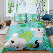 Load image into Gallery viewer, Kids Koala Duvet Cover Cute Animal Pattern Bedding Set Palm Leaf Comforter Cover for Boys Girls Children Room Decor Lightweight Cartoon Koala Printed Bedspread Cover