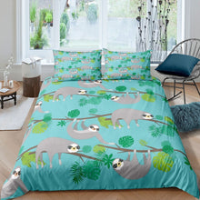 Load image into Gallery viewer, Kids Sloth Duvet Cover Cute Animal Pattern Bedding Set Palm Leaf Comforter Cover for Boys Girls Children Room Decor Lightweight Cartoon Sloth Printed Bedspread Cover