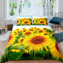 Load image into Gallery viewer, Sunflower Bedding Set Girls Floral Print Comforter Cover for Women Girly Blossom Flowers Pattern Duvet Cover Green Yellow Botanical Branches Bedspread Cover Nature Theme Room Decor