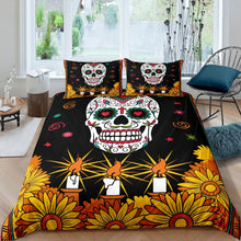 Load image into Gallery viewer, Sugar Skull Comforter Cover Women Skull Pattern Bedding Set Boho Skeleton Design Duvet Cover for Children Kids Adults Gothic Bones Bedspread Cover Daisy Flowers Room Decor Bedclothes