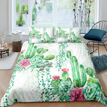 Load image into Gallery viewer, Cactus Printed Bedding Set for Girls Children Women Succulent Comforter Cover Decorative Botanical Pattern Duvet Cover Green Plants Bedspread Cover 2/3pcs Bedclothes