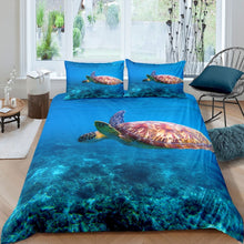 Load image into Gallery viewer, Sea Turtle Duvet Cover 3D Reptile Printed Bedding Set for Kids Women Men Adults Ocean Marine Themed Decor Comforter Cover Blue Underwater Animal Bedspread Cover 2/3pcs Zipper