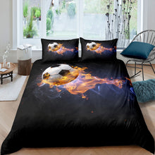 Load image into Gallery viewer, Football Bedding Set for Boys Children Men Sports Theme Comforter Cover Decorative Burning Soccer Ball Pattern Duvet Cover Football Player's Gift Bedspread Cover 2/3pcs Bedclothes