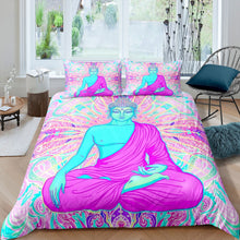 Load image into Gallery viewer, Women Buddha Pattern Bedding Set Asian Culture Theme Comforter Cover for Kids Girls Adults Pink Boho Exotic Duvet Cover Breathable Bohemian Style Bedspread Cover Room Decor Quilt Cover