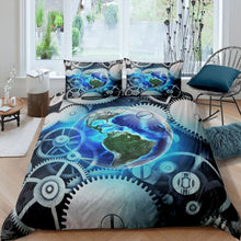 Load image into Gallery viewer, Blue Earth Duvet Cover Universe Planet Print Bedding Set For Kids Women Men Adults Industrial Clock Theme Gears Comforter Cover Steampunk Style Gearwheel Decor Bedspread Cover Zipper