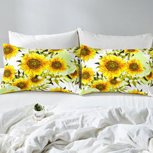 Load image into Gallery viewer, Girly Sunflower Bedding Set Girls Floral Print Comforter Cover for Kids Women Blossom Flowers Pattern Duvet Cover Green Yellow Botanical Branches Bedspread Cover Room Decor Quilt Cover