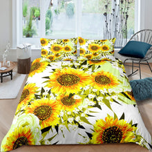 Load image into Gallery viewer, Girly Sunflower Bedding Set Girls Floral Print Comforter Cover for Kids Women Blossom Flowers Pattern Duvet Cover Green Yellow Botanical Branches Bedspread Cover Room Decor Quilt Cover