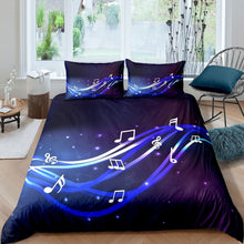 Load image into Gallery viewer, Musical Note Pattern Duvet Cover Music Themed Bedding Set Purple Galaxy Comforter Cover for Girls Children Women Bedroom Decor Music Staff Bedspread Cover