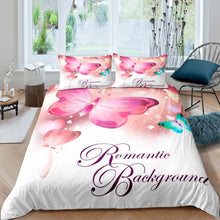 Load image into Gallery viewer, Girls Butterfly Bedding Set Girly Butterflies Print Duvet Cover For Kids Women Romantic Flying Insects Comforter Cover Pink Animal Theme Bedspread Cover Bedroom Decor Quilt Cover 2/3pcs