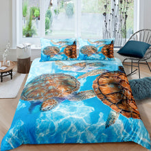 Load image into Gallery viewer, Sea Turtle Comforter Cover 3D Reptile Printed Bedding Set for Women Men Adults Ocean Marine Themed Duvet Cover Stain Resistant Underwater Animal Pattern Room Decor Quilt Cover 2/3pcs