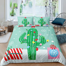 Load image into Gallery viewer, Kids Cute Cactus Printed Duvet Cover Christmas Theme Botanical Bedding Set Cartoon Green Plants Comforter Cover for Boys Girls Children Bedroom Decor Xmas Gift Bedspread Cover