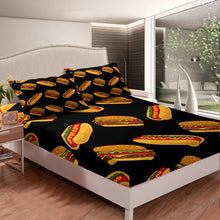 Load image into Gallery viewer, Hamburger Printed Bedding Set Fsat Food Theme Fitted Sheet for Kids Adult Cartoon Hot Dog Bed Sheet Set Delicious Food Pattern Bed Cover Room Decor 2/3Pcs