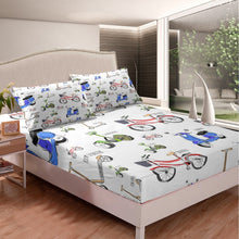 Load image into Gallery viewer, Boys Bicycle Printed Bed Sheet Set Kids Cute Bike Pattern Bedding Set Cartoon Vehicles Print Fitted Sheet for Children Bedroom Decor Sports Theme Bed Cover