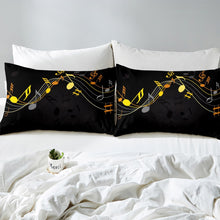 Load image into Gallery viewer, Music Themed Bedding Set Musical Pattern Bed Sheet Set For Kids Boys Girls Golden Black Music Staff Fitted Sheet Simple Modern Design Bed Cover Bedroom Decor 2/3Pcs