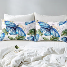 Load image into Gallery viewer, Girly Butterfly Fitted Sheet Rose Floral Print Bedding Set Blossom Flowers Pattern Bed Sheet Set for Children Kids Girls Women White Blue Flying Insects Bed Cover Room Decor