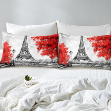 Load image into Gallery viewer, Eiffel Tower Bed Sheet Set Gray Chic Paris Theme Bedding Set for Kids Boys Girls Teens French Cityscape Printed Decor Fitted Sheet Red Tree Leaf Bed Cover 2/3Pcs