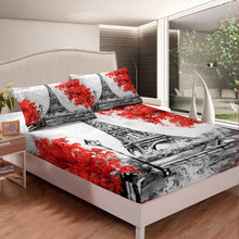 Load image into Gallery viewer, Eiffel Tower Bed Sheet Set Gray Chic Paris Theme Bedding Set for Kids Boys Girls Teens French Cityscape Printed Decor Fitted Sheet Red Tree Leaf Bed Cover 2/3Pcs