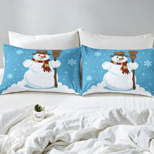 Load image into Gallery viewer, Kids Cute Snowman Bedding Set Cartoon Snowflake Pattern Fitted Sheet for Kids Boys Girls Winter Theme Bed Sheet Set Breathable White Blue Bed Cover Room Decor