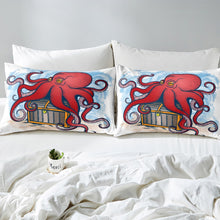 Load image into Gallery viewer, Boys Cartoon Octopus Bed Sheet Set Ocean Kraken Print Bedding Set Red Octopus Fitted Sheet for Kids Children Room Decor Lightweight Sea Marine Themed Bed Cover