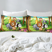 Load image into Gallery viewer, Kids Cute Giraffe Bedding Set Cartoon Lion Panda Elephant Fitted Sheet for Boys Girls Children Wild Animal Pattern Bed Sheet Set Breathable Nature Theme Bed Cover Room Decor