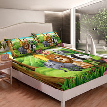 Load image into Gallery viewer, Kids Cute Giraffe Bedding Set Cartoon Lion Panda Elephant Fitted Sheet for Boys Girls Children Wild Animal Pattern Bed Sheet Set Breathable Nature Theme Bed Cover Room Decor