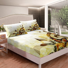 Load image into Gallery viewer, Music Themed Bed Sheet Set Retro Musical Pattern Fitted Sheet Girls Butterfly Bedding Set For Kids Women Chic Golden Rose Floral Bed Cover Ultra Soft Room Decor