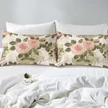 Load image into Gallery viewer, Girls Rose Floral Bed Sheet Set Old Newspaper Bedding Set for Kids Women Adults Retro Style Decor Fitted Sheet Romantic Flowers Pattern Bed Cover 2/3Pcs