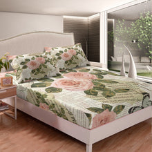 Load image into Gallery viewer, Girls Rose Floral Bed Sheet Set Old Newspaper Bedding Set for Kids Women Adults Retro Style Decor Fitted Sheet Romantic Flowers Pattern Bed Cover 2/3Pcs