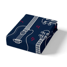 Load image into Gallery viewer, Kids Cute Guitar Bedding Set for Boys Children Rock Music Themed Fitted Sheet Decorative Blue White Musical Pattern Bed Sheet Set Cartoon Guitar Instruments Bed Cover 2/3Pcs