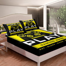 Load image into Gallery viewer, Teens Gamepad Bedding Set for Boys Children Kids Gamer Fitted Sheet Yellow Black Video Game Bed Sheet Set Room Decor Modern Game Controller Bed Cover 2/3Pcs