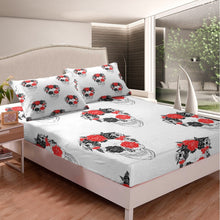 Load image into Gallery viewer, Women Rose Skull Bed Sheet Set Skull Pattern Bedding Set for Girls Adults Skeleton Design Decor Fitted Sheet Red Black Rose Floral Flowers Bed Cover 2/3Pcs