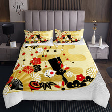 Load image into Gallery viewer, Castle Fairy Dice Bedspread Folding Fan Coverlet Set For Kids Boys Girls Cherry Blossoms Quilt Japanese New Year Card Bed Cover Red Gold Bedroom Decoration