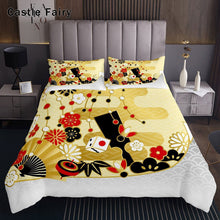 Load image into Gallery viewer, Castle Fairy Dice Bedspread Folding Fan Coverlet Set For Kids Boys Girls Cherry Blossoms Quilt Japanese New Year Card Bed Cover Red Gold Bedroom Decoration