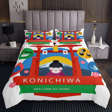 Load image into Gallery viewer, Japanese Style Coverlet Set Noodles Sushi Food Quilt For Kids Boys Girls Backdrop Mount Fuji Bedspread Japan Culture Daybed Bedroom Decoration Red