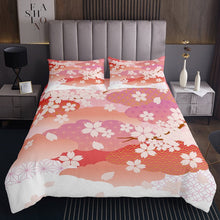 Load image into Gallery viewer, Girls Cherry Blossoms Bedspread Japanese Wave Quilt For Kids Boys Women Flying Petal Coverlet Set Japan Ukiyo-E Theme Daybed Orange Purple