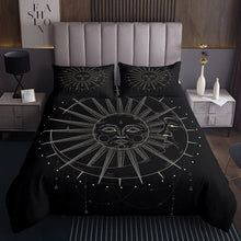 Load image into Gallery viewer, Sun And Moon Coverlet Set For Kids Boys Girls Bohemian Crescent Bedspread Exotic Boho Sketch Quilt Indian Tribal Style Bed Cover Black