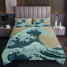 Load image into Gallery viewer, Ocean Wave Coverlet Set Splash Spray Bedspread Sea Waves Nautical Quilt Japanese Ukiyoe Theme Daybed For Kids Boys Girls Blue Brown Child Room Decor