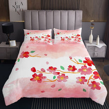 Load image into Gallery viewer, Girls Cherry Blossoms Quilt Red Floral Tie Dye Coverlet Set Flying Petal Green Leaves Bedspread Watercolour Marble Bed Cover For Kids Boys Girls Women