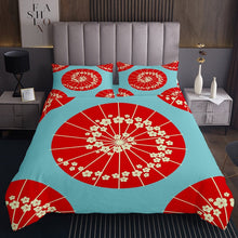 Load image into Gallery viewer, Red Paper Umbrella Coverlet Set Cherry Blossoms Quilt Japanese Style Bedspread For Kids Girls Women Japan Ukiyo-E Theme Daybed Blue Bed Decor